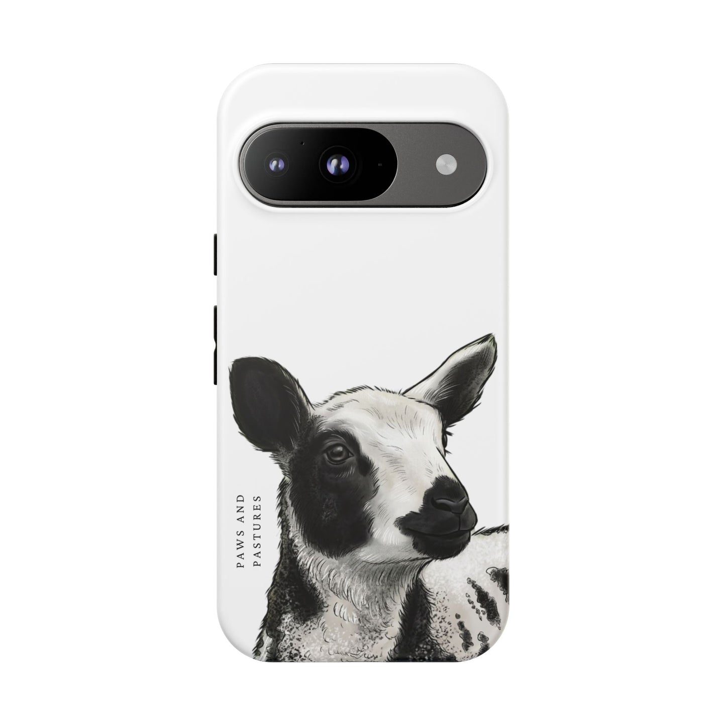 Dutch Spotted Sheep Portrait Phone Case - Black & White Lamb Illustration Protective Cover