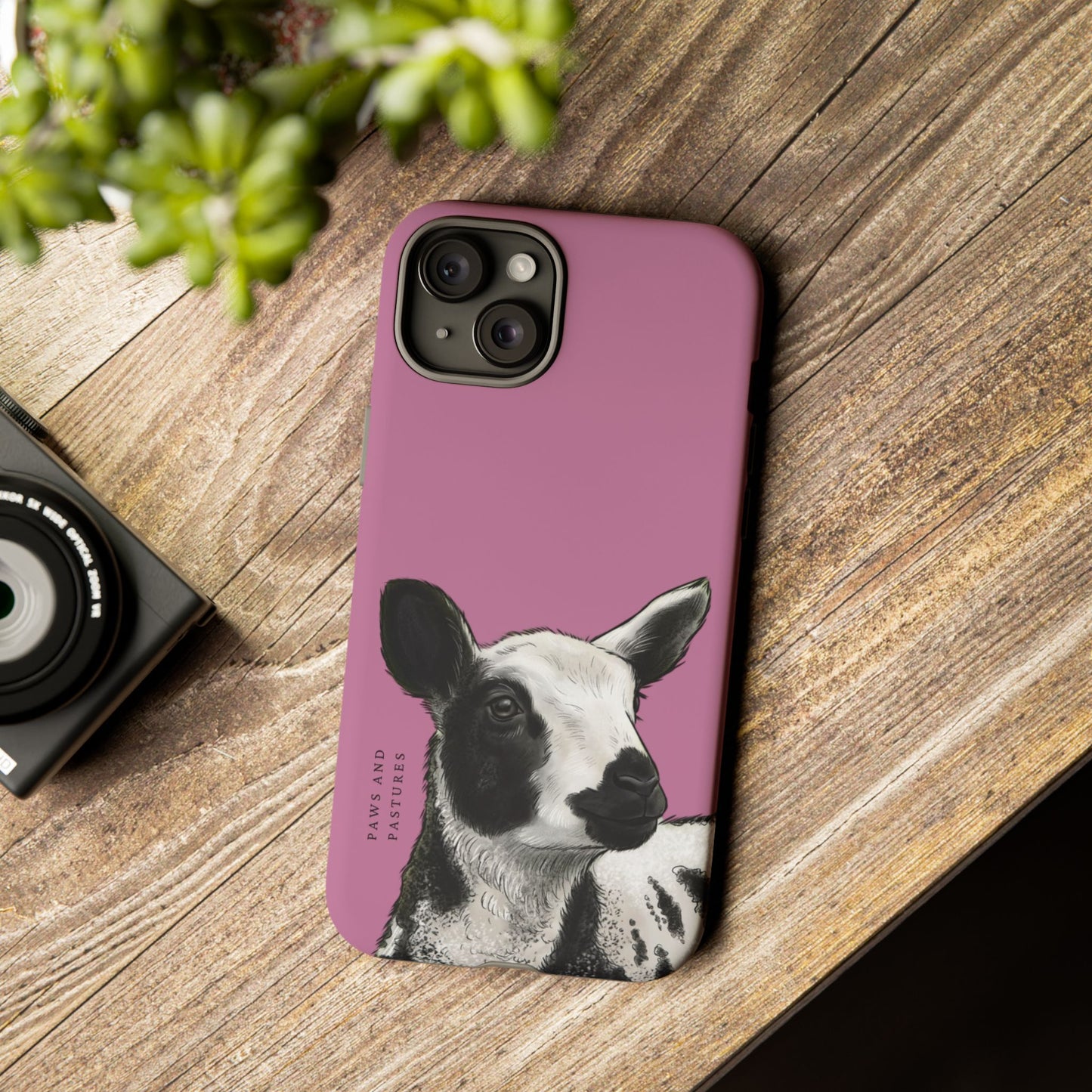 Pink Dutch Spotted Sheep Portrait Phone Case - Black & White Lamb Illustration Protective Cover