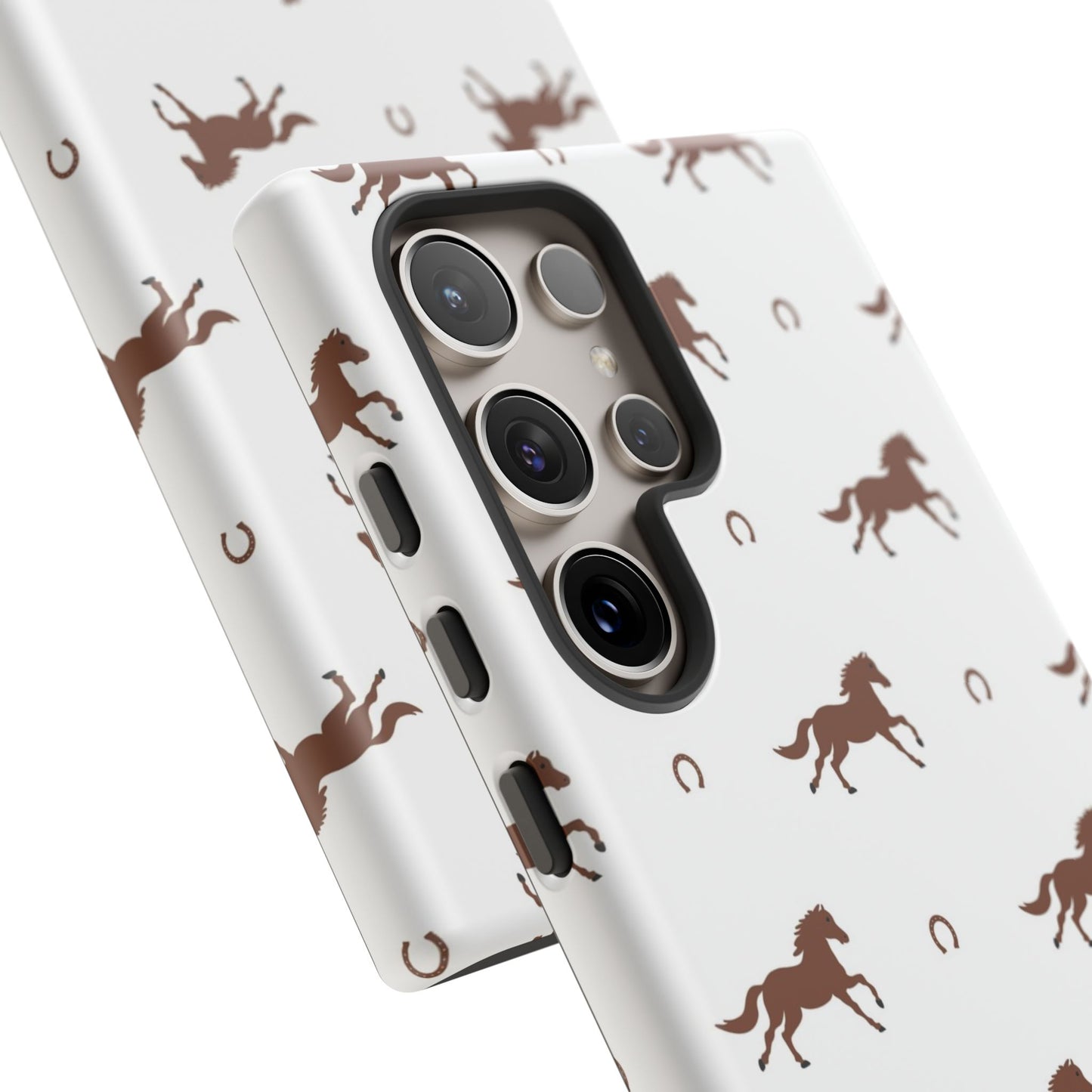 Horse Pattern Tough Phone Case — Brown Galloping Horses & Horseshoes on White