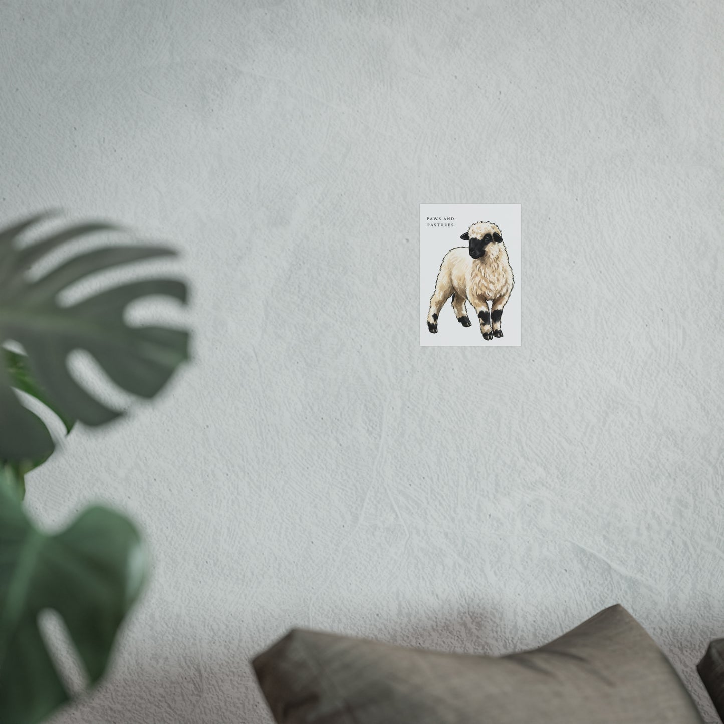 Valais Blacknose Sheep Portrait Fine Art Poster — 'Paws and Pastures' Rustic Farmhouse Wall Art