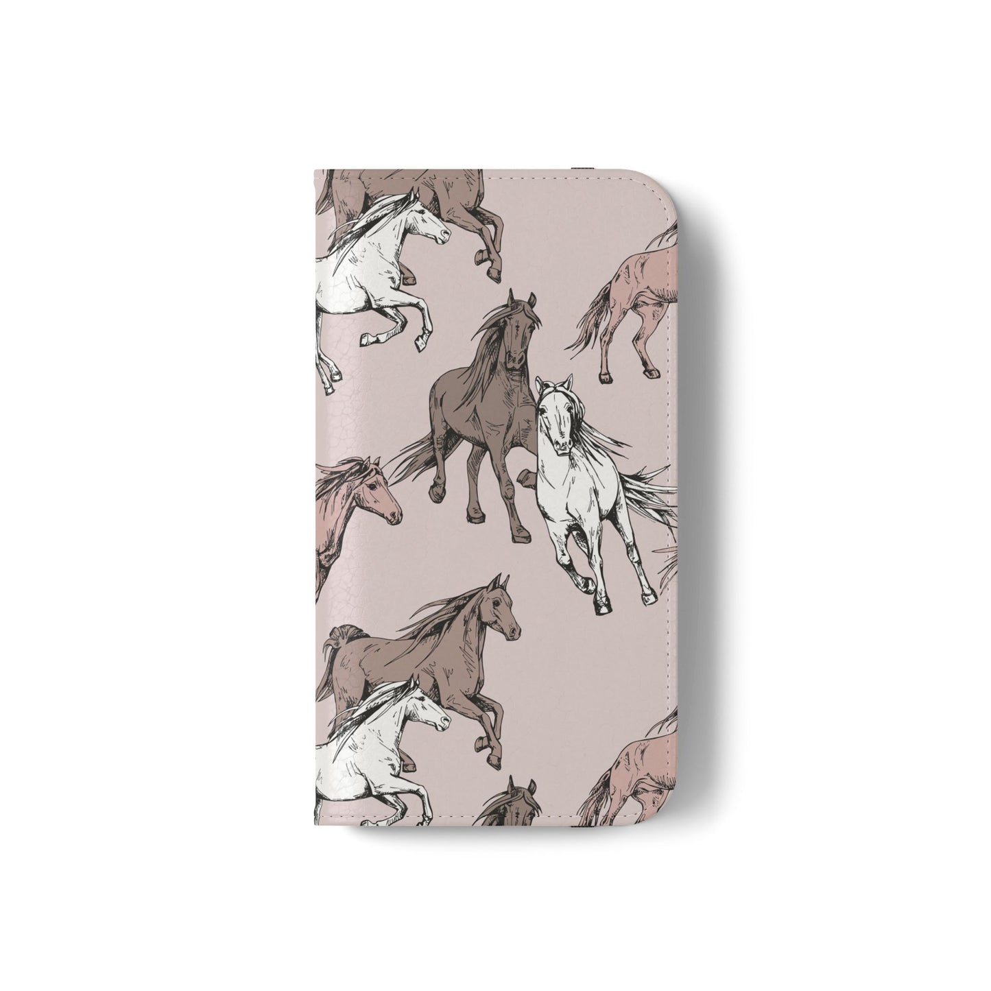 Horse Pattern Flip Phone Case — Pink Running Horses Wallet Cover