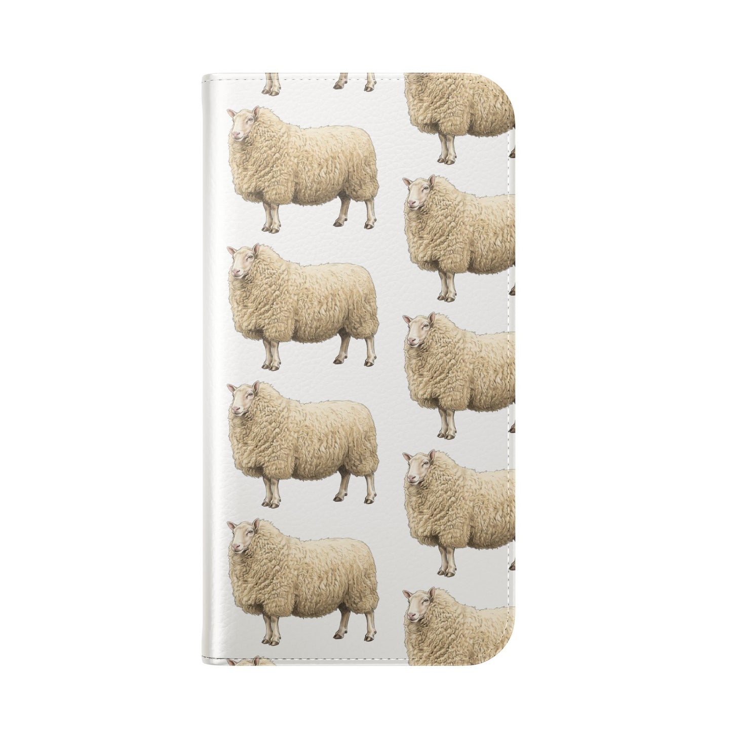 Cheviot Sheep Pattern Flip Phone Case – Cute Pastoral Wallet Cover with Card Slots