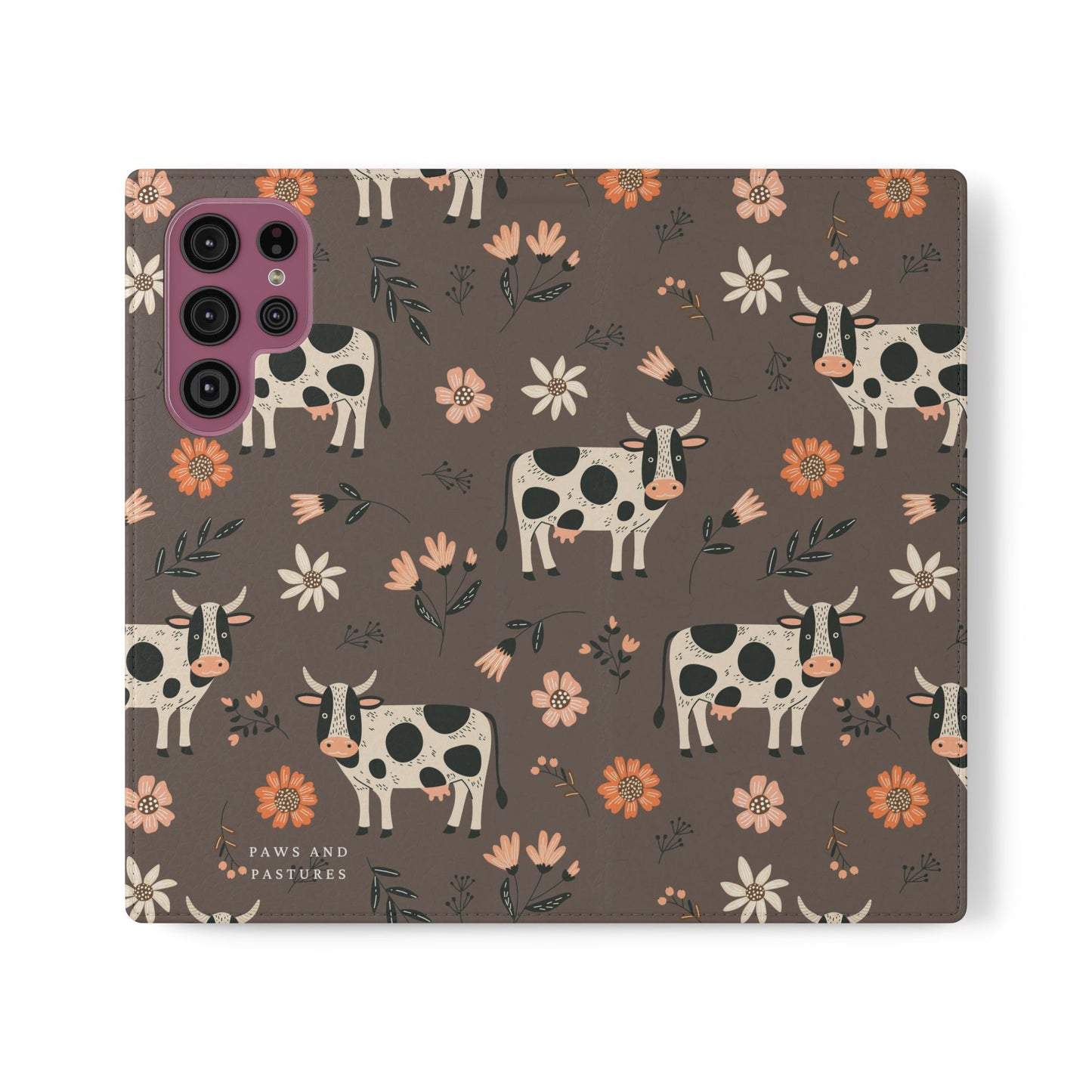 Cow Floral Flip Phone Case – Folklore Farm Pattern Wallet Case