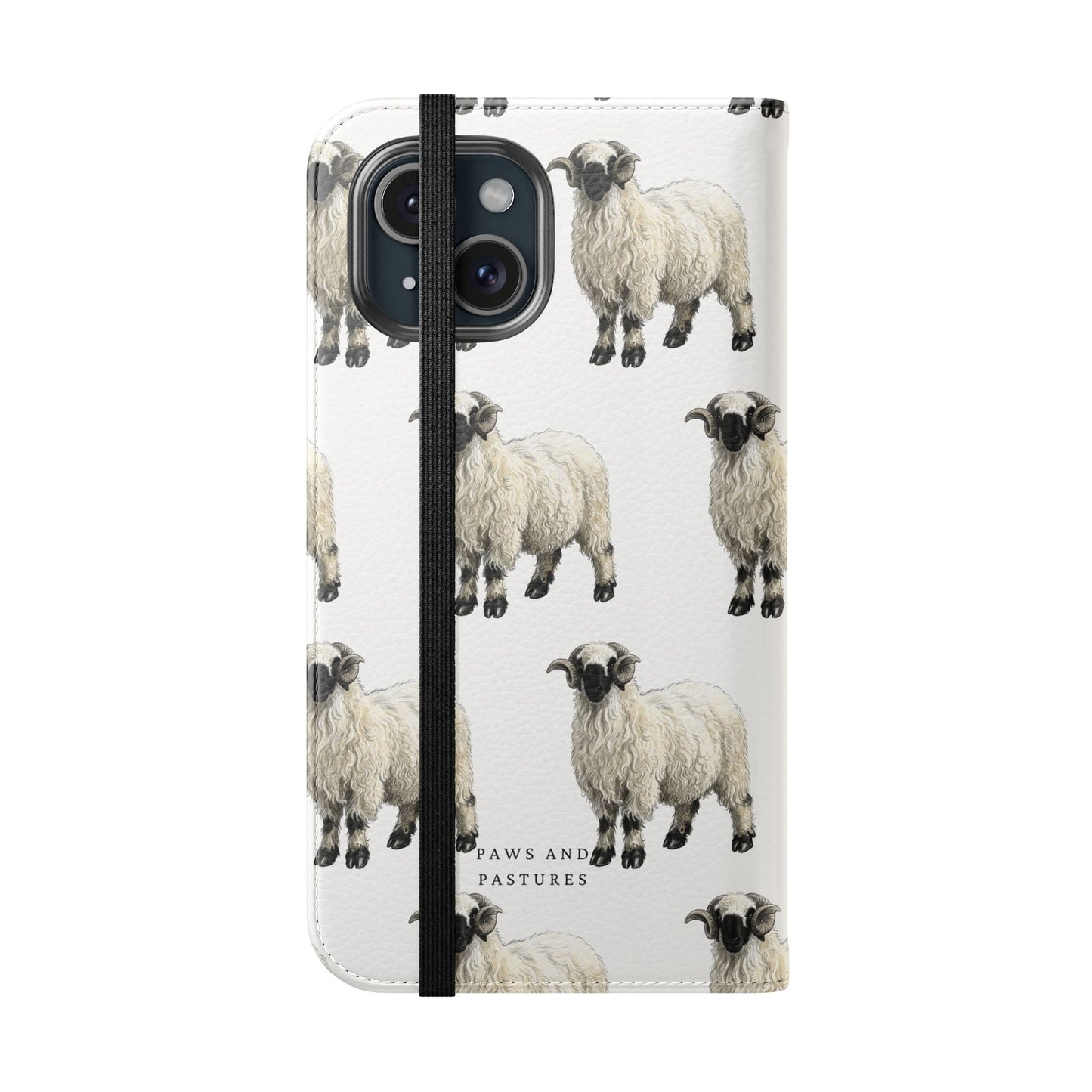 Valais Blacknose Sheep Pattern Flip Phone Case – Cute Farm Animal Wallet Cover