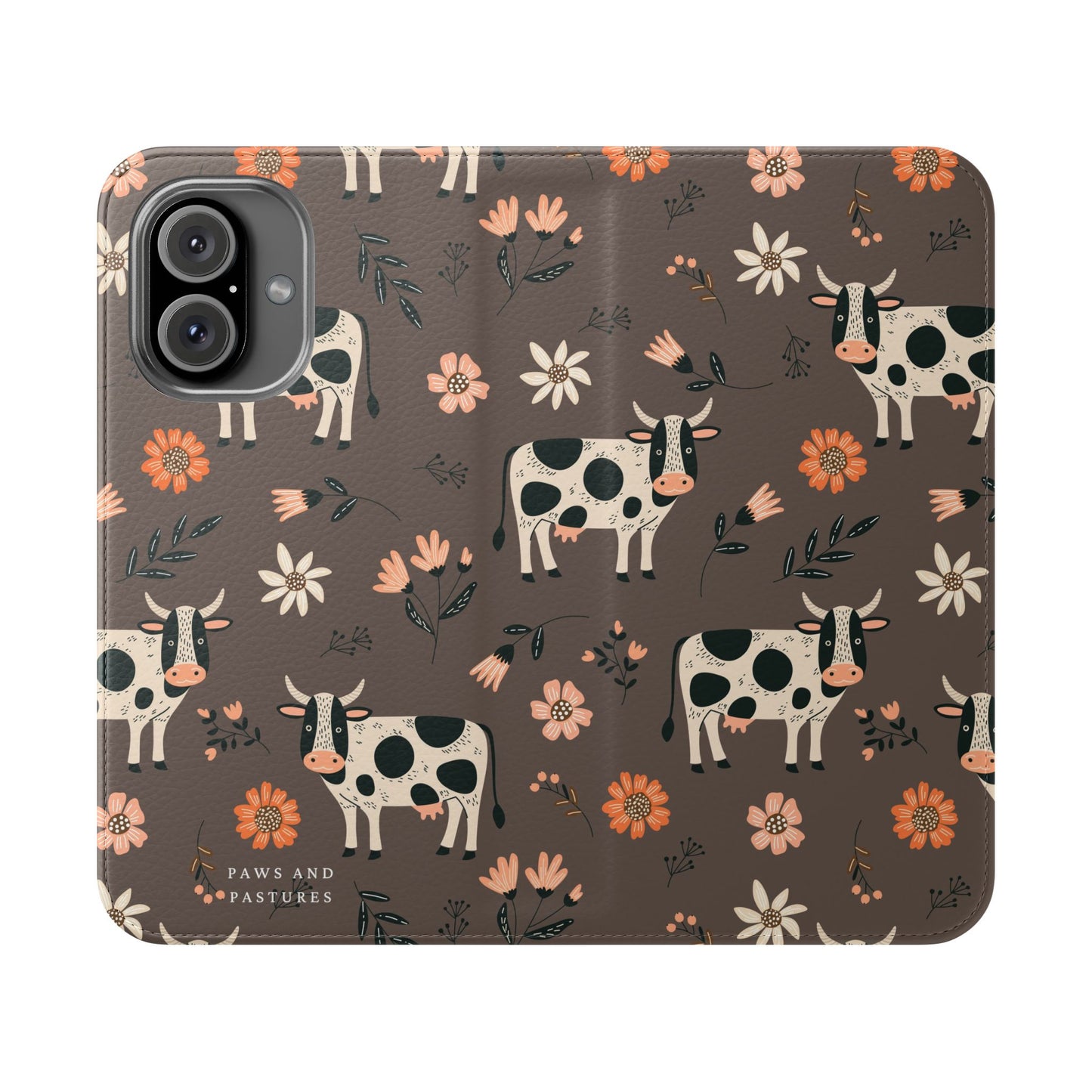 Cow Floral Flip Phone Case – Folklore Farm Pattern Wallet Case