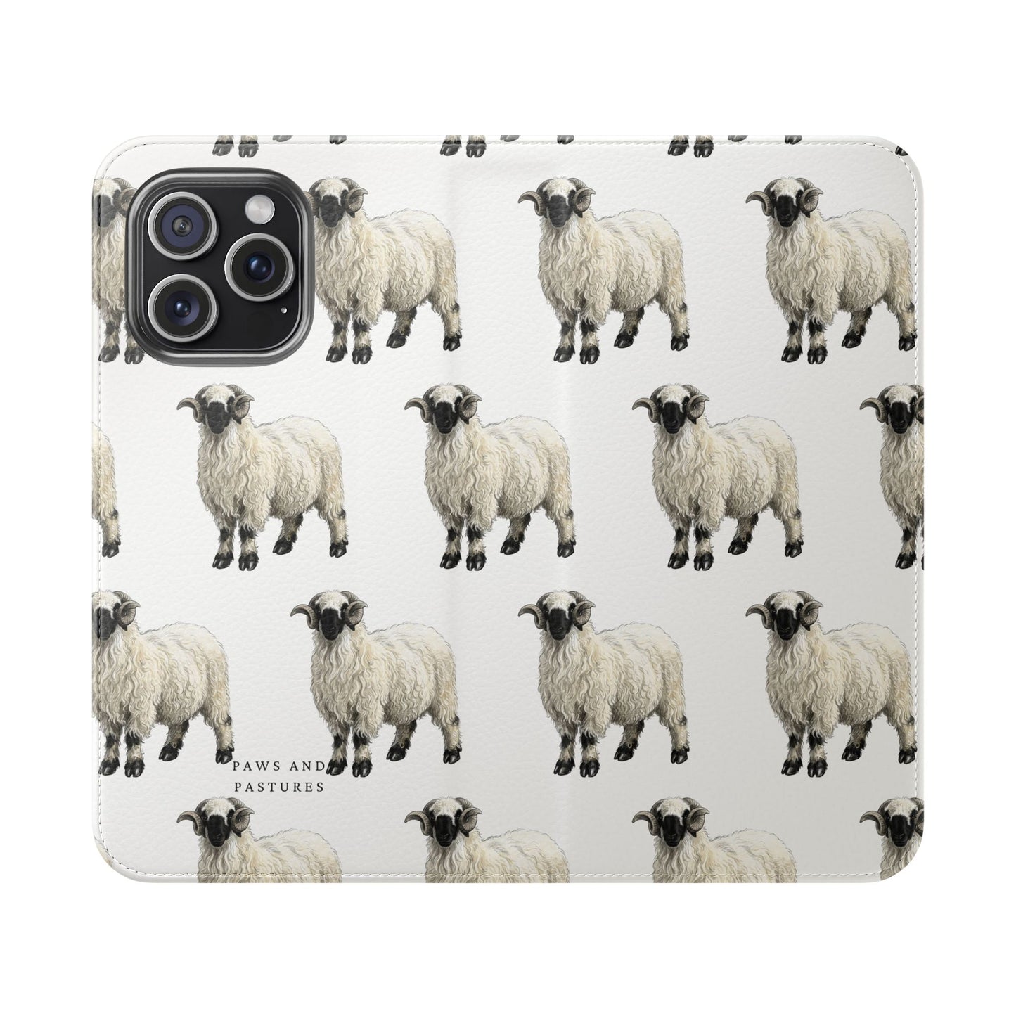 Valais Blacknose Sheep Pattern Flip Phone Case – Cute Farm Animal Wallet Cover