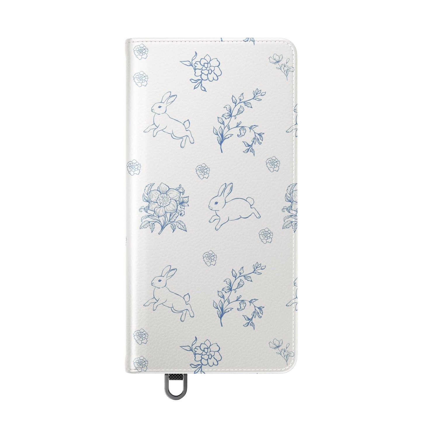 Bunny Pattern Flip Phone Case – Floral Blue Rabbit Wallet Cover