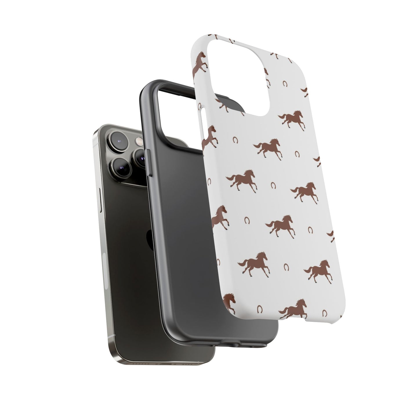 Horse Pattern Tough Phone Case — Brown Galloping Horses & Horseshoes on White