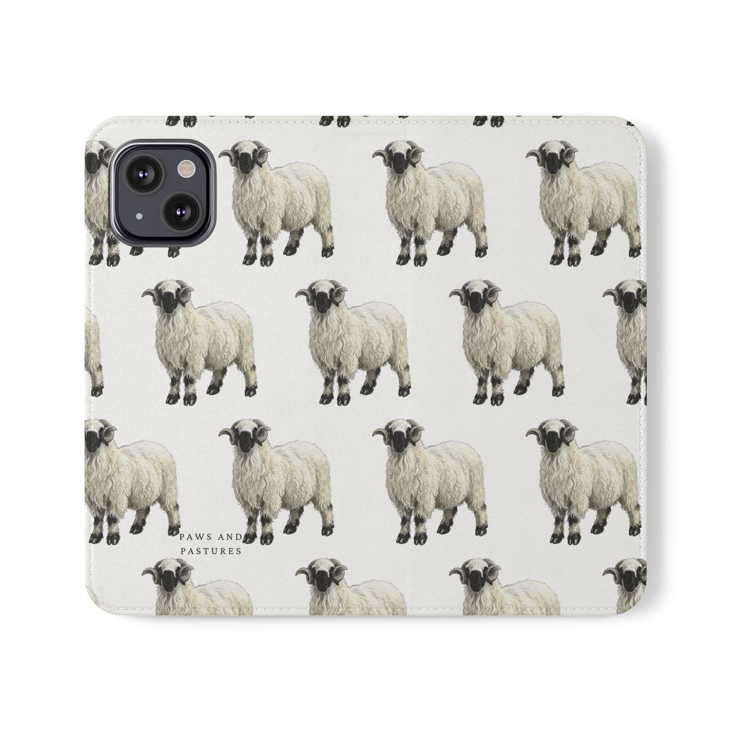 Valais Blacknose Sheep Pattern Flip Phone Case – Cute Farm Animal Wallet Cover
