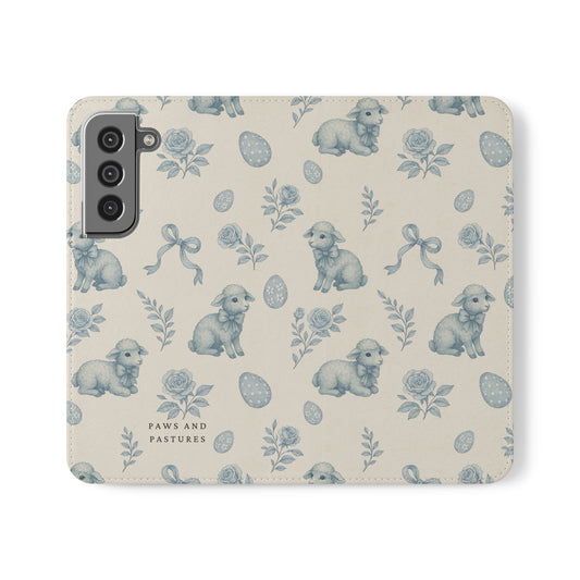 Flip Case — Pastel Blue Easter Lamb Pattern Phone Wallet