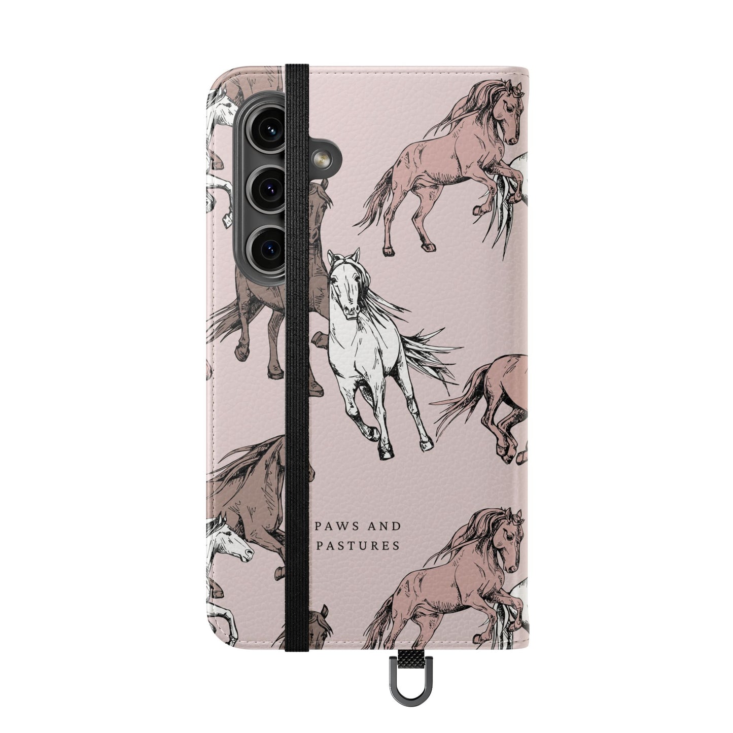 Horse Pattern Flip Phone Case — Pink Running Horses Wallet Cover