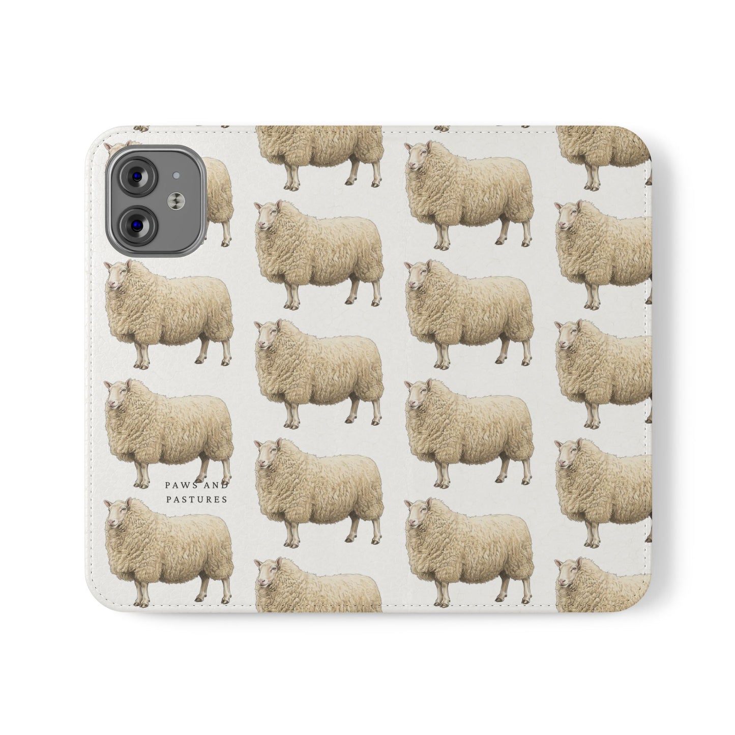 Cheviot Sheep Pattern Flip Phone Case – Cute Pastoral Wallet Cover with Card Slots