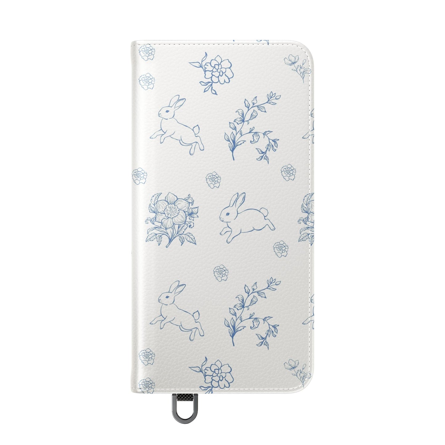 Bunny Pattern Flip Phone Case – Floral Blue Rabbit Wallet Cover
