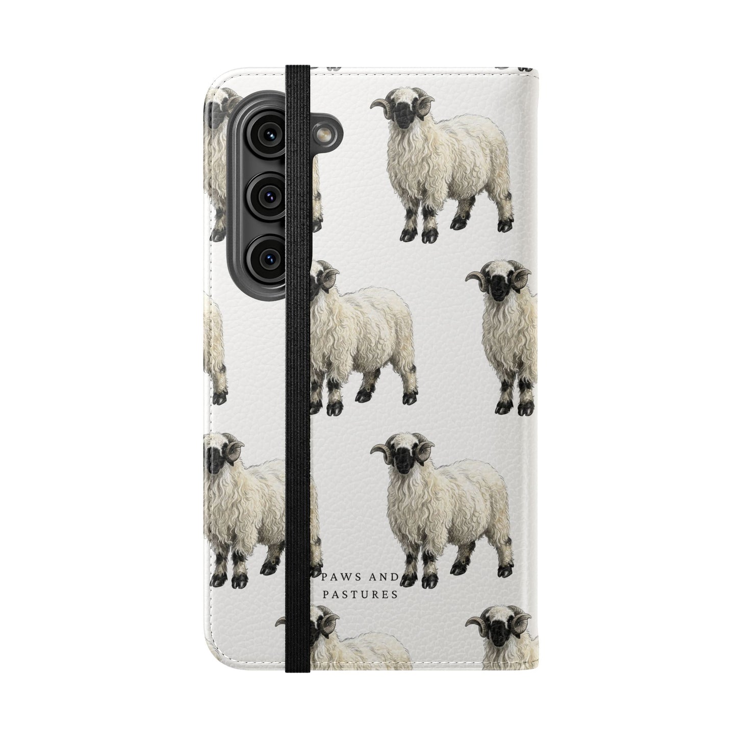 Valais Blacknose Sheep Pattern Flip Phone Case – Cute Farm Animal Wallet Cover