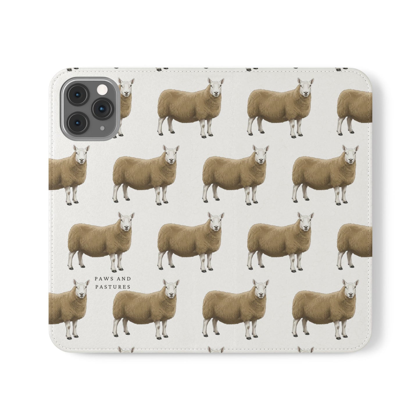Cheviot Sheep Pattern Flip Phone Case – Cute Pastoral Wallet Cover with Card Slots
