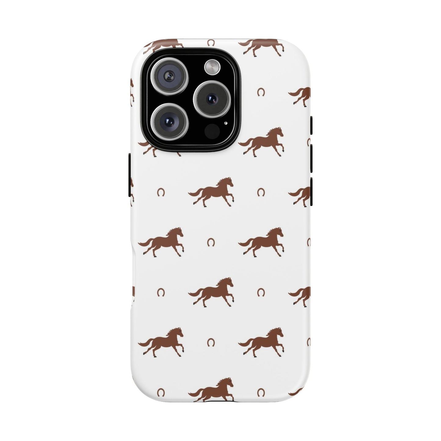 Horse Pattern Tough Phone Case — Brown Galloping Horses & Horseshoes on White