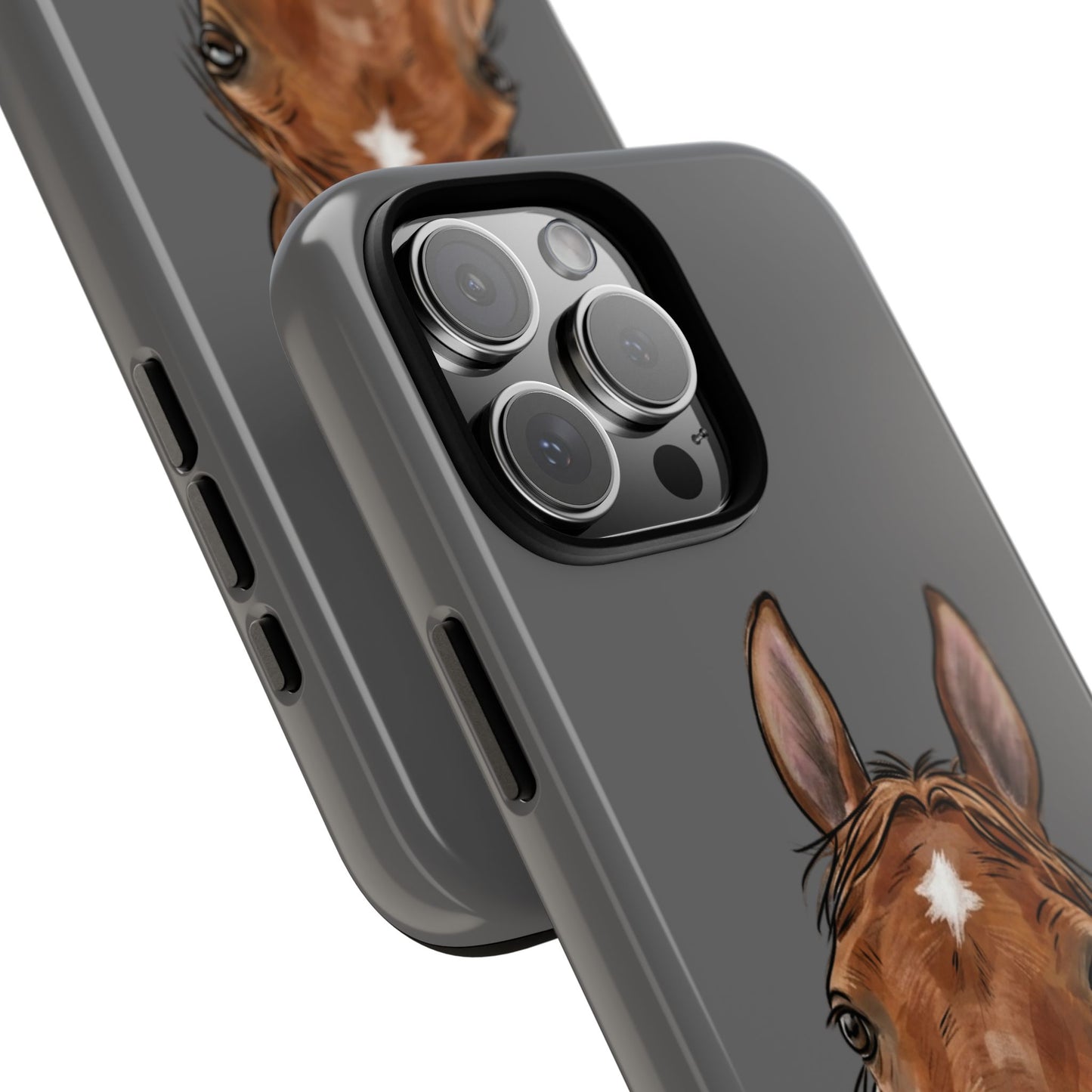 Grey Horse Portrait Tough Phone Case — Cute Brown Horse Illustration on Gray