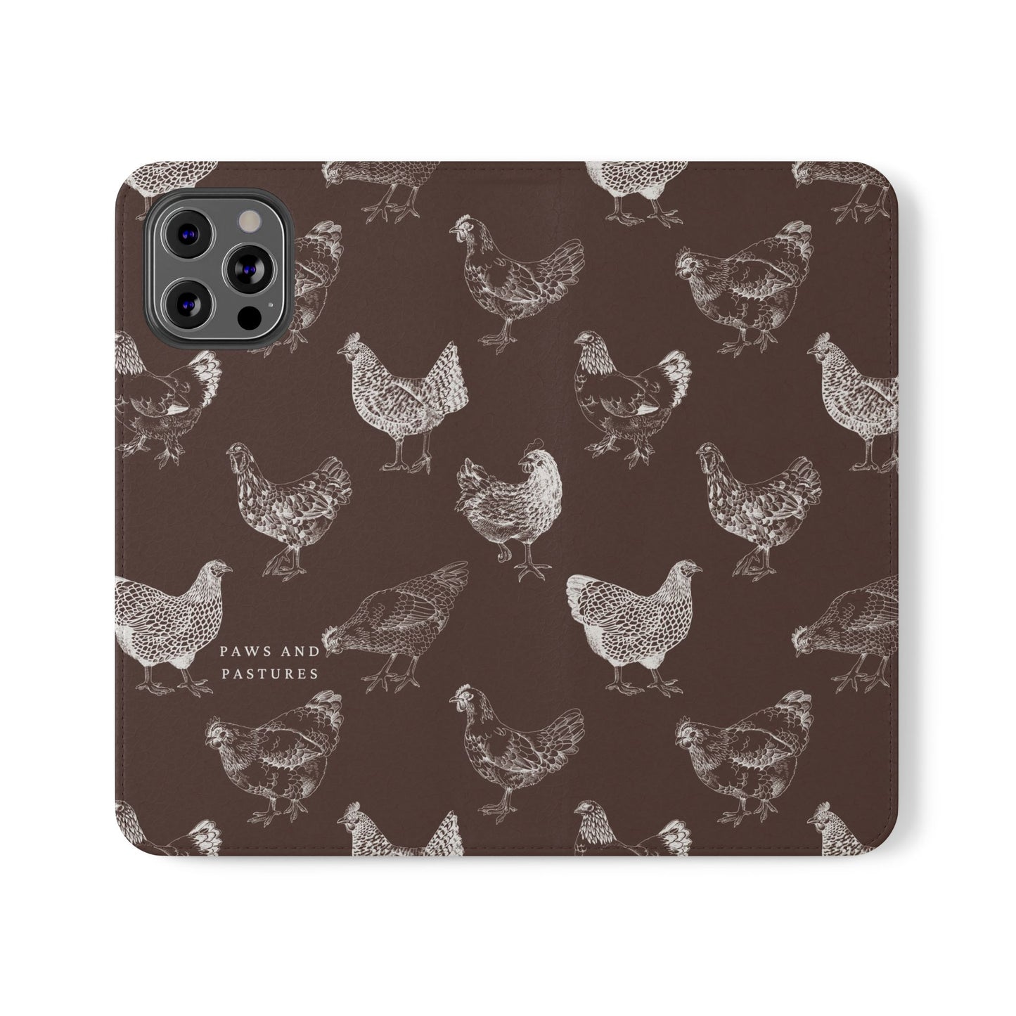 Chicken Pattern Flip Phone Case – Rustic Farmhouse Wallet Cover