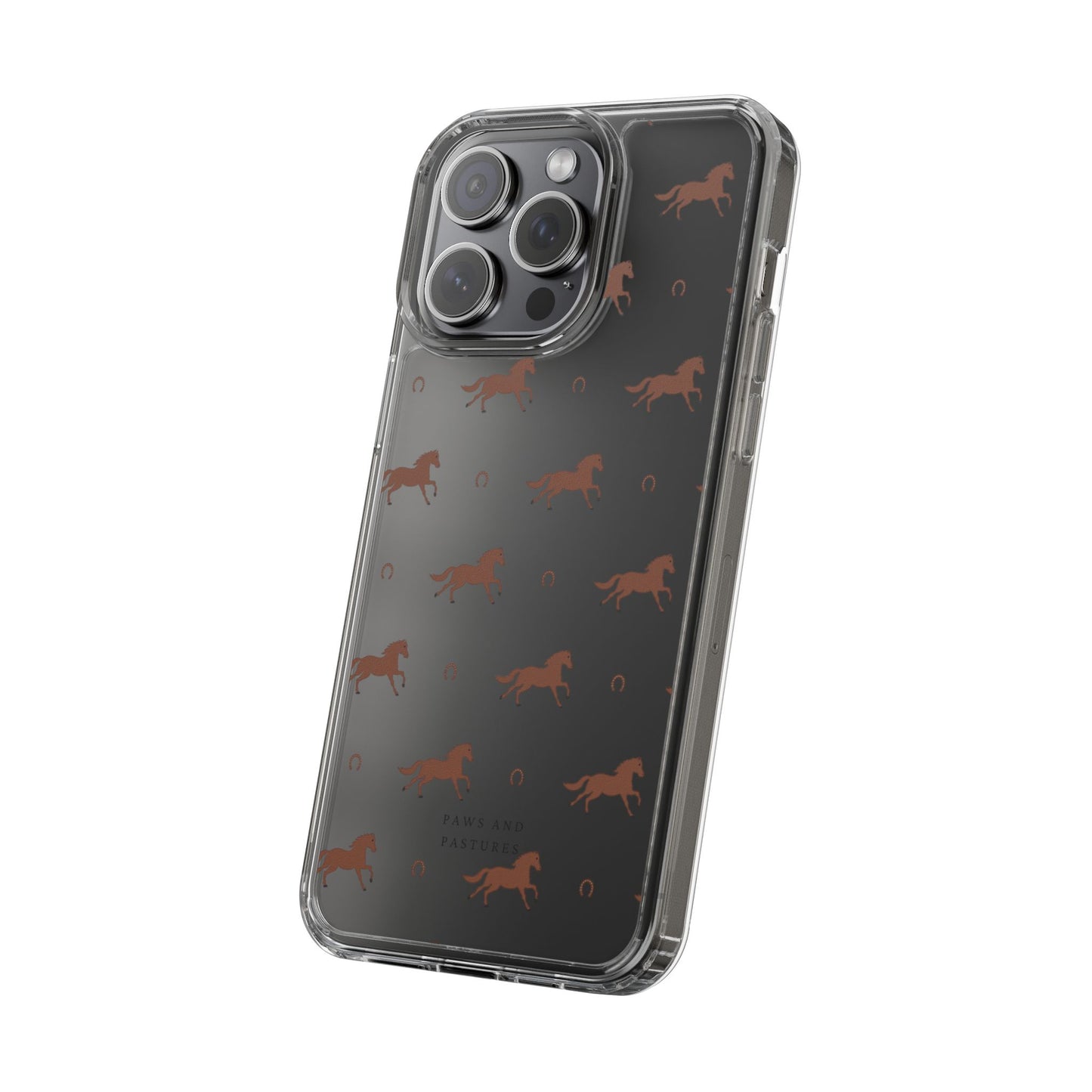 Horse Pattern Clear Phone Case — Equestrian Horses & Horseshoes Design