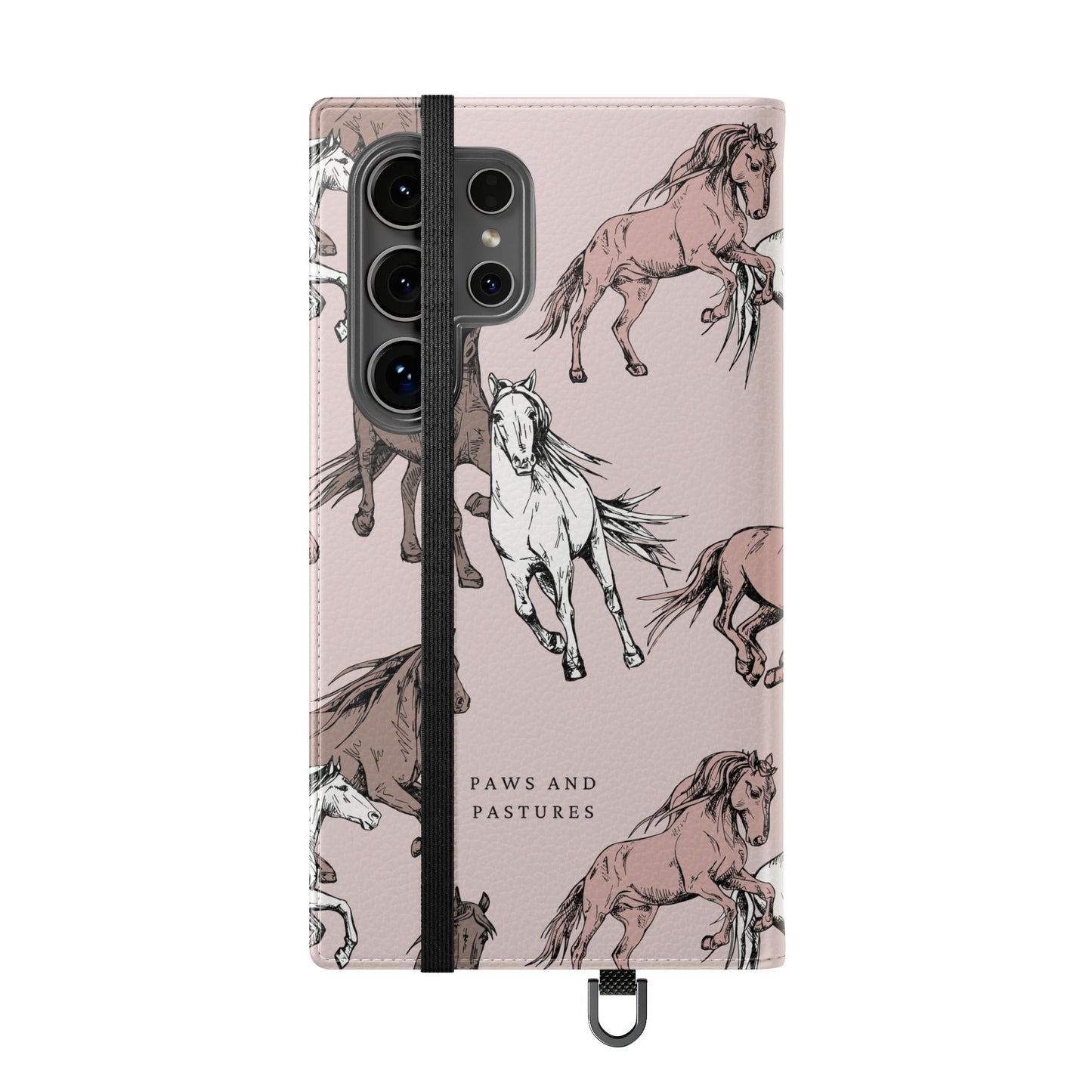Horse Pattern Flip Phone Case — Pink Running Horses Wallet Cover
