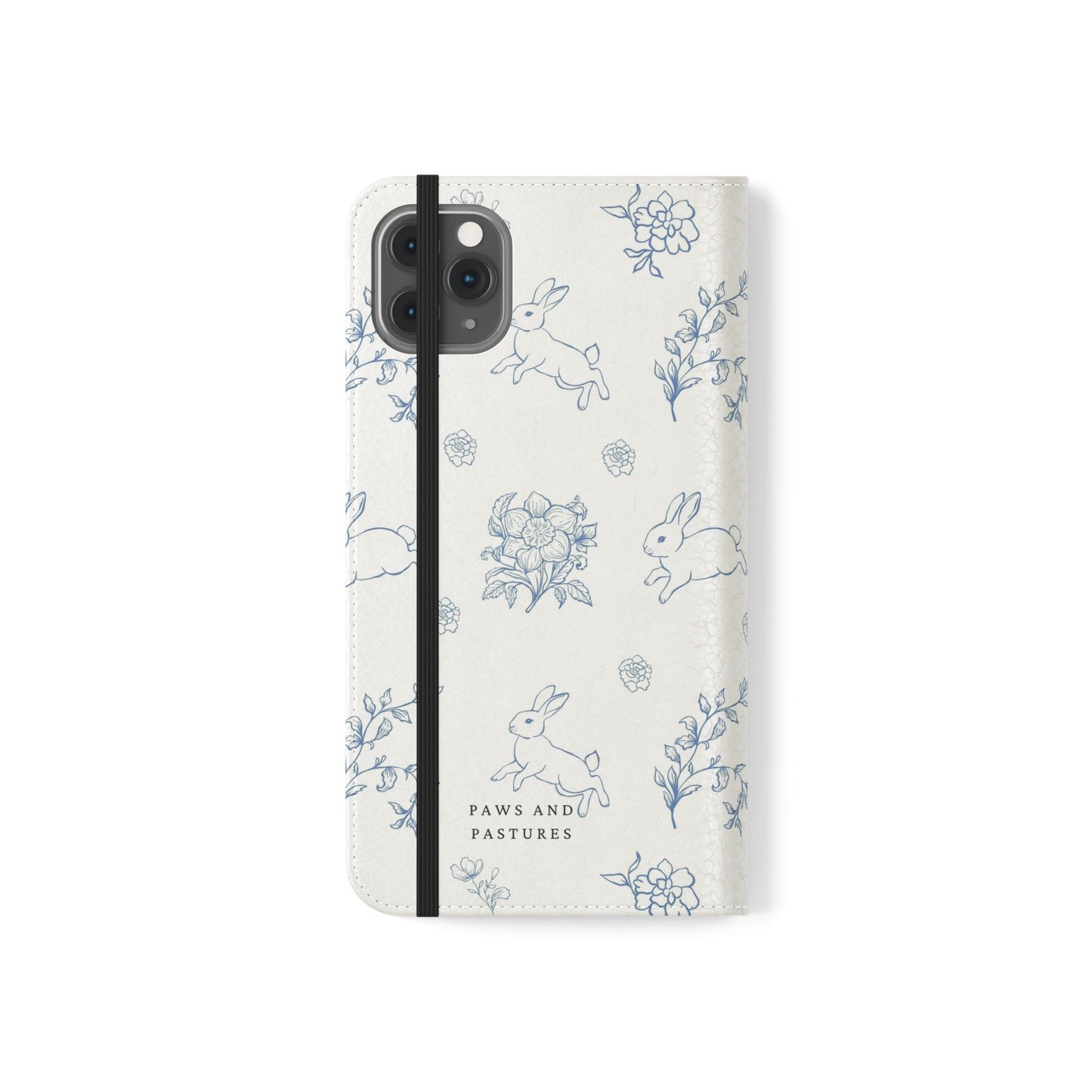 Bunny Pattern Flip Phone Case – Floral Blue Rabbit Wallet Cover