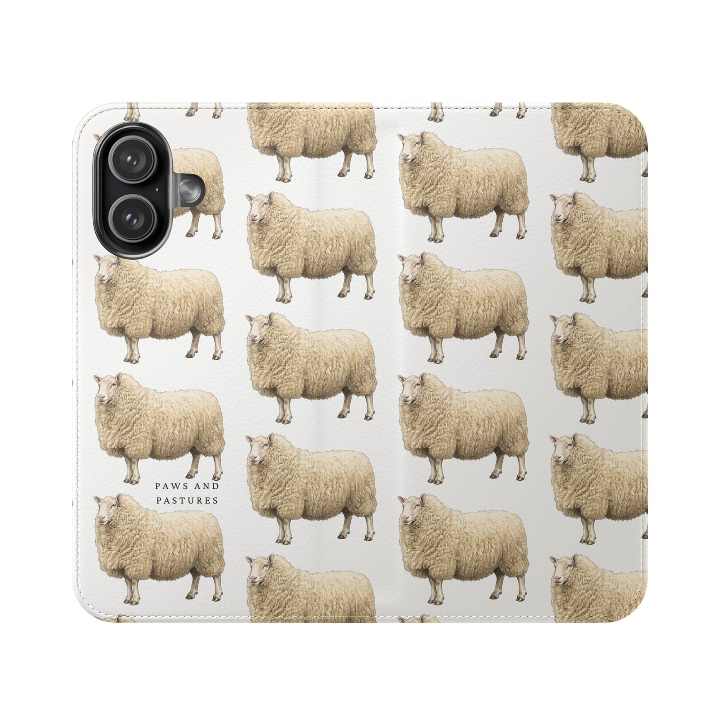 Cheviot Sheep Pattern Flip Phone Case – Cute Pastoral Wallet Cover with Card Slots