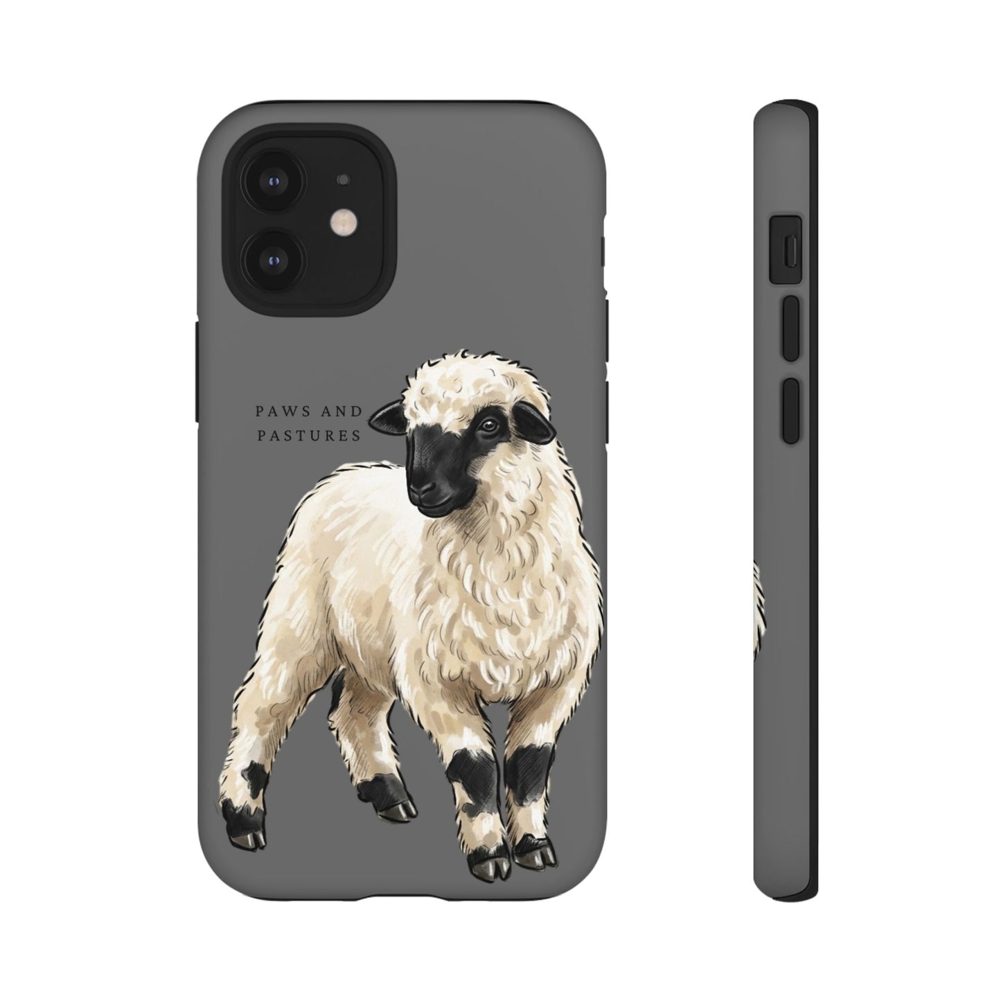Grey Valais Blacknose Sheep Phone Case – 'Paws and Pastures' Cute Lamb Protective iPhone Cover