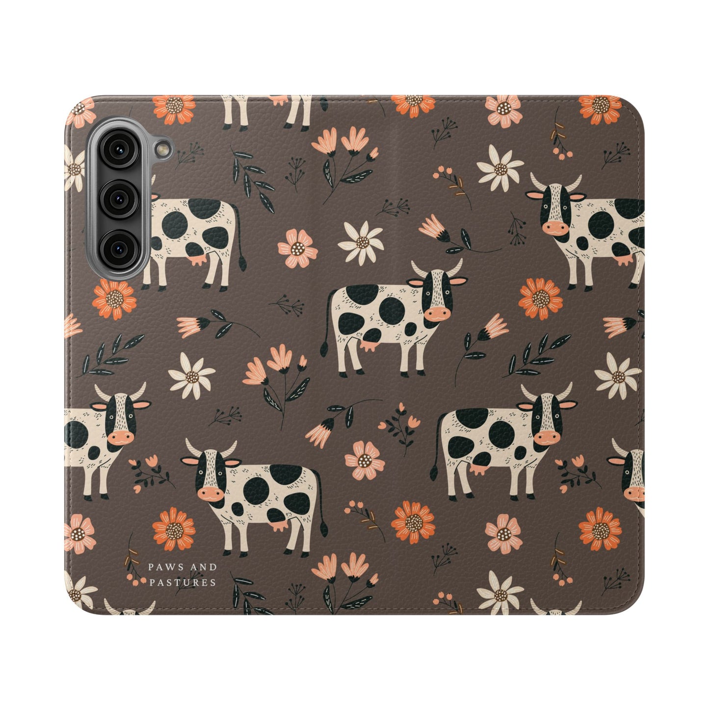 Cow Floral Flip Phone Case – Folklore Farm Pattern Wallet Case