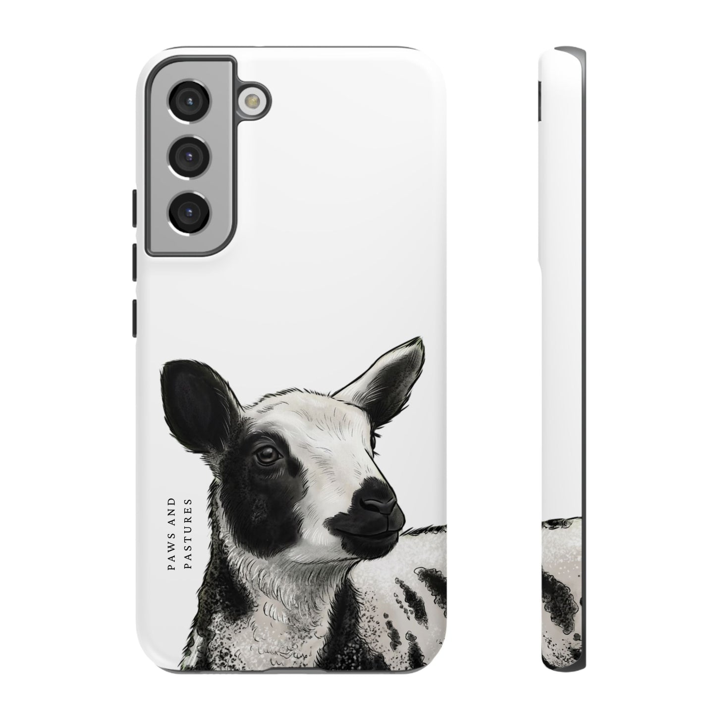 Dutch Spotted Sheep Portrait Phone Case - Black & White Lamb Illustration Protective Cover