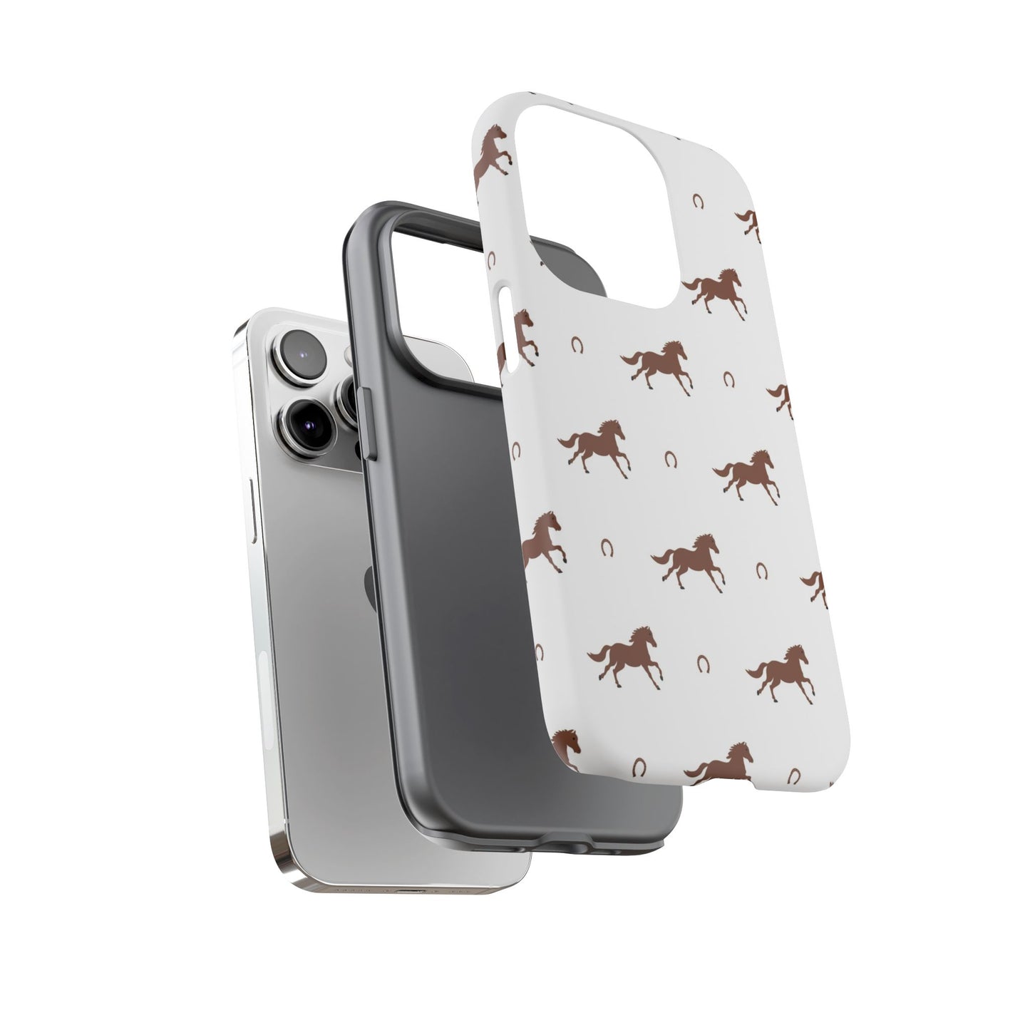 Horse Pattern Tough Phone Case — Brown Galloping Horses & Horseshoes on White