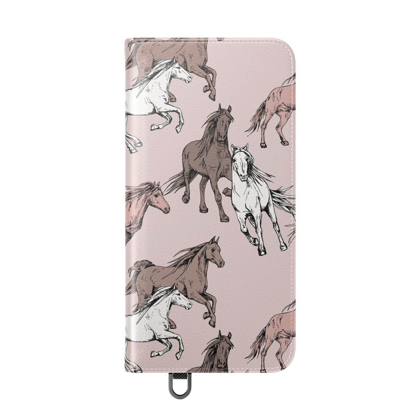 Horse Pattern Flip Phone Case — Pink Running Horses Wallet Cover