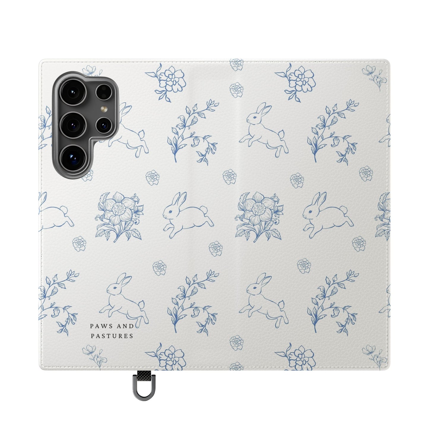 Bunny Pattern Flip Phone Case – Floral Blue Rabbit Wallet Cover
