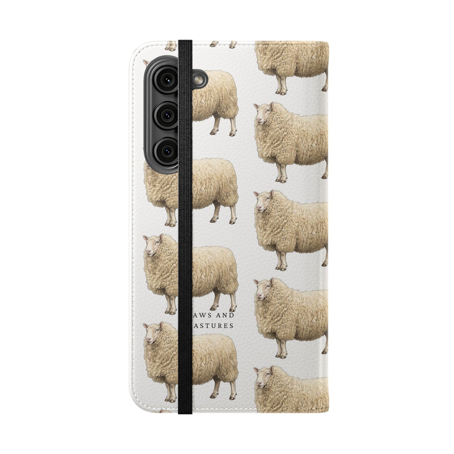 Cheviot Sheep Pattern Flip Phone Case – Cute Pastoral Wallet Cover with Card Slots
