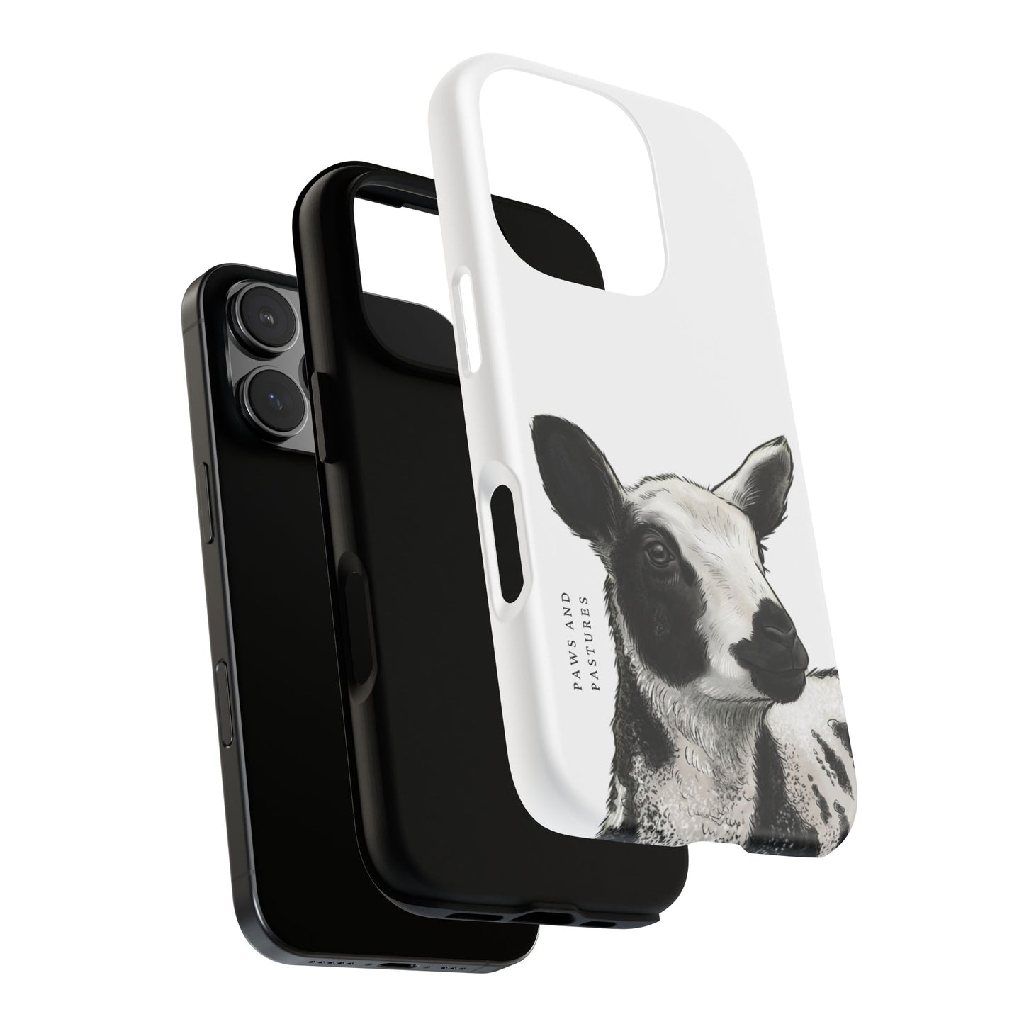 Dutch Spotted Sheep Portrait Phone Case - Black & White Lamb Illustration Protective Cover