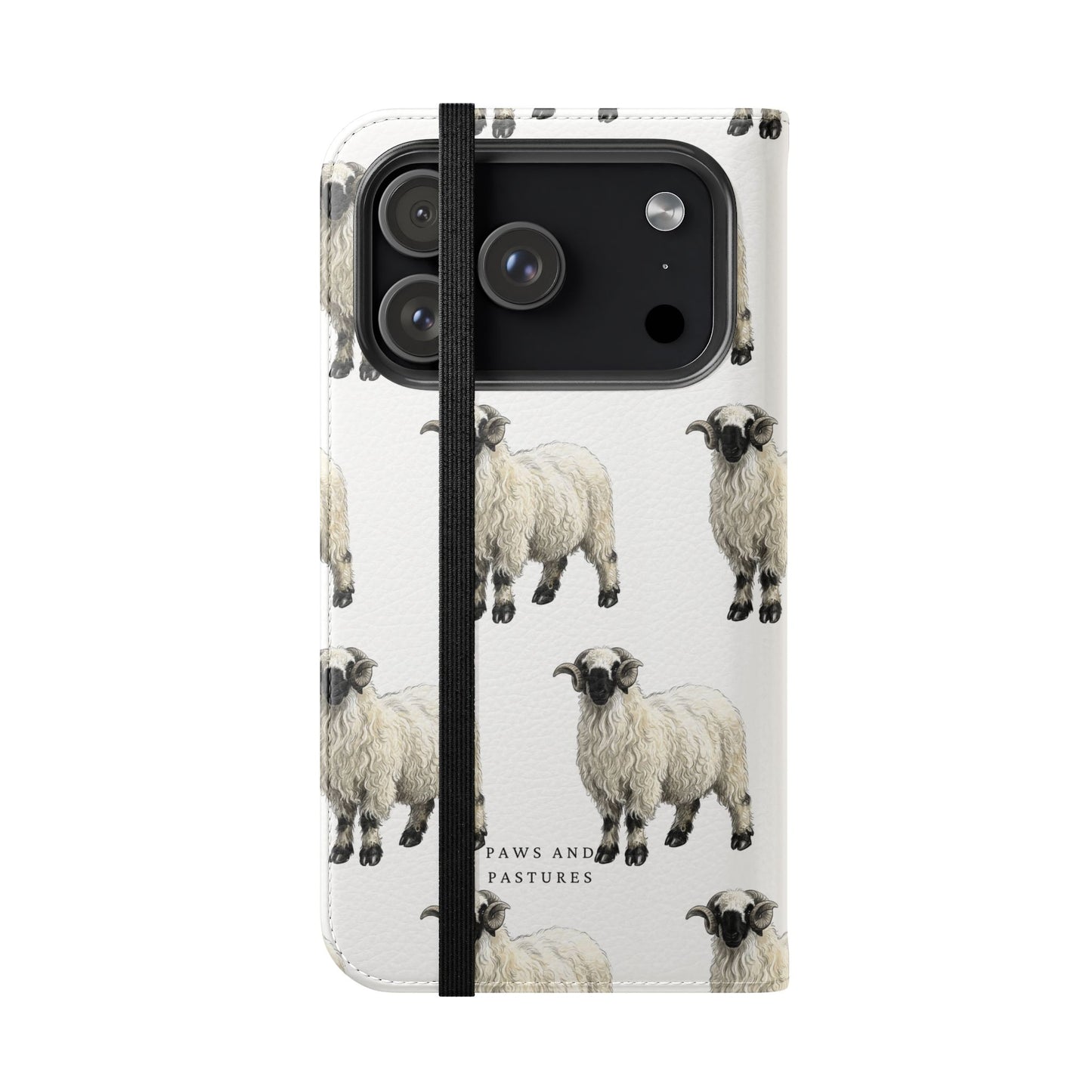 Valais Blacknose Sheep Pattern Flip Phone Case – Cute Farm Animal Wallet Cover