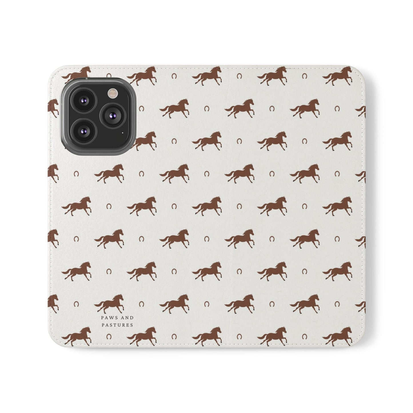Horse Pattern Flip Case — Leather Wallet Phone Cover with Galloping Horses