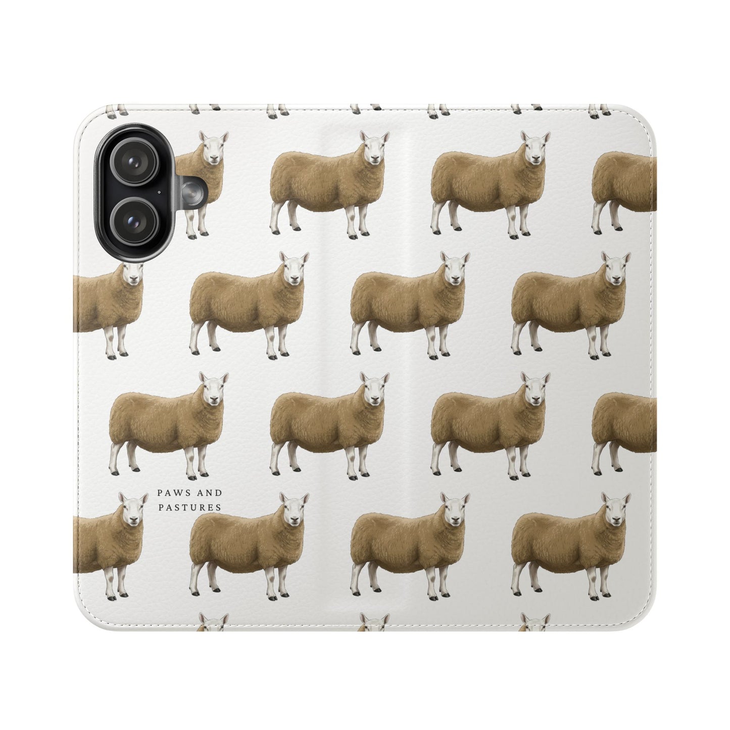Cheviot Sheep Pattern Flip Phone Case – Cute Pastoral Wallet Cover with Card Slots