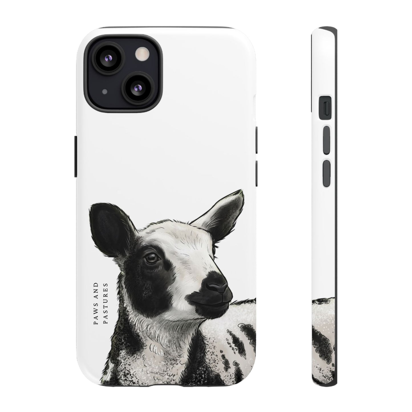 Dutch Spotted Sheep Portrait Phone Case - Black & White Lamb Illustration Protective Cover