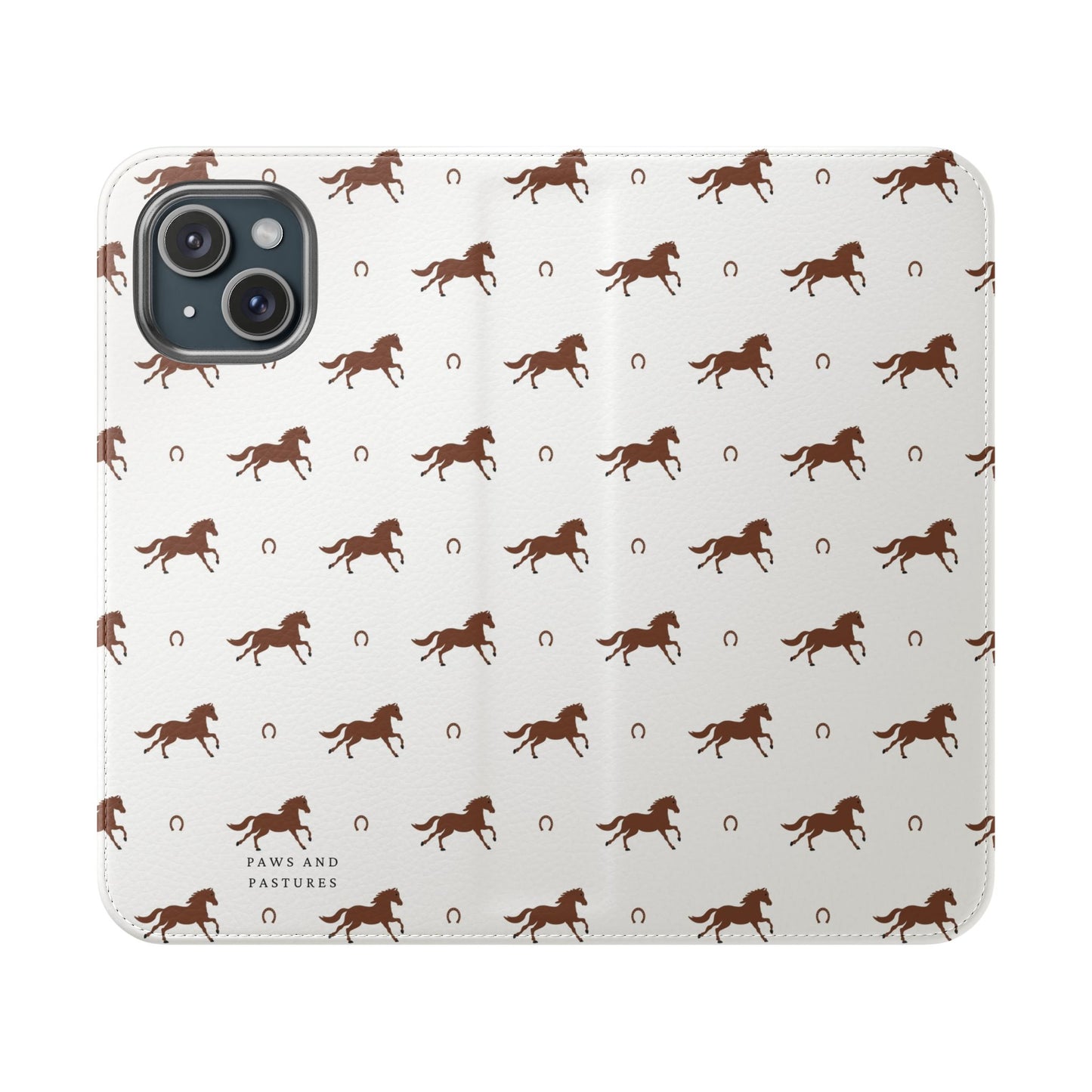 Horse Pattern Flip Case — Leather Wallet Phone Cover with Galloping Horses