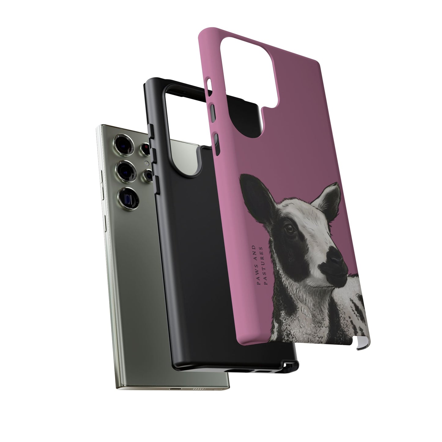 Pink Dutch Spotted Sheep Portrait Phone Case - Black & White Lamb Illustration Protective Cover