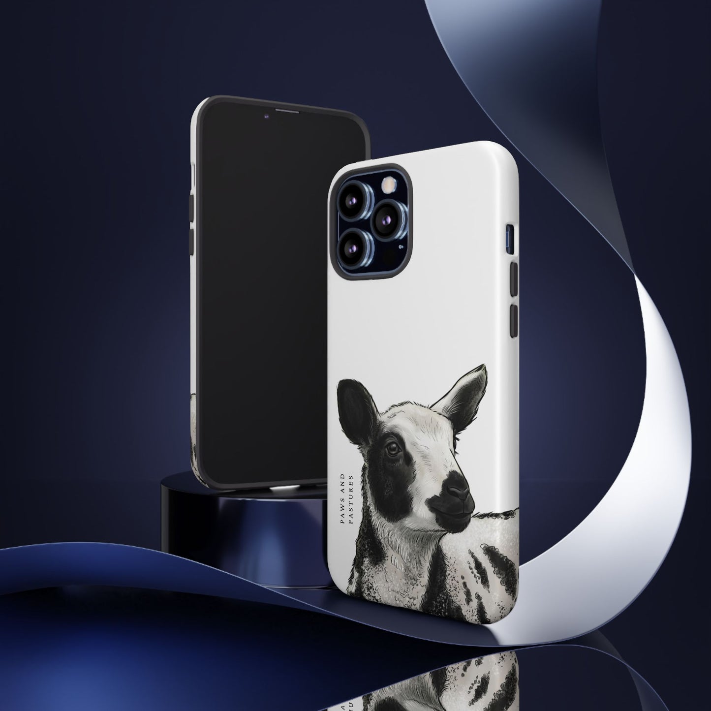 Dutch Spotted Sheep Portrait Phone Case - Black & White Lamb Illustration Protective Cover