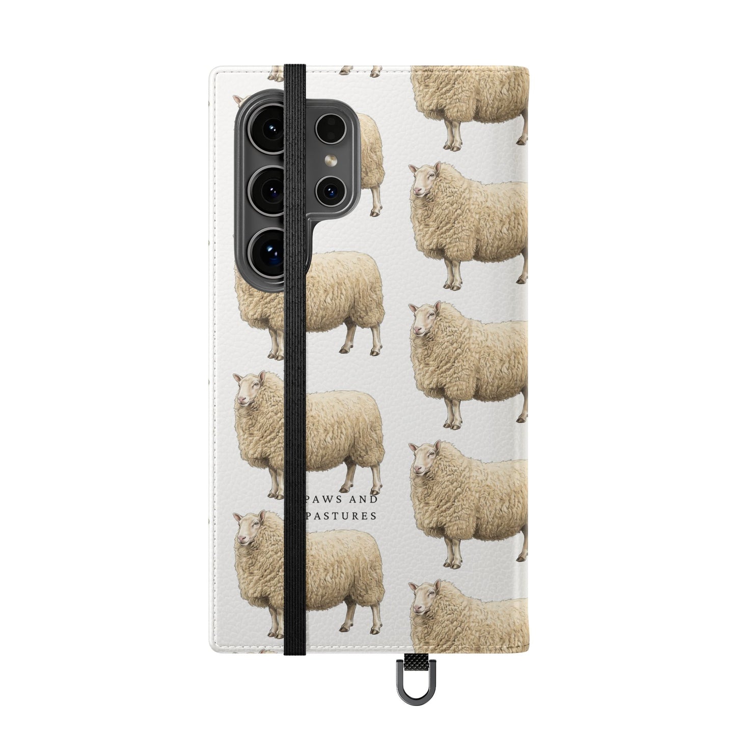 Cheviot Sheep Pattern Flip Phone Case – Cute Pastoral Wallet Cover with Card Slots