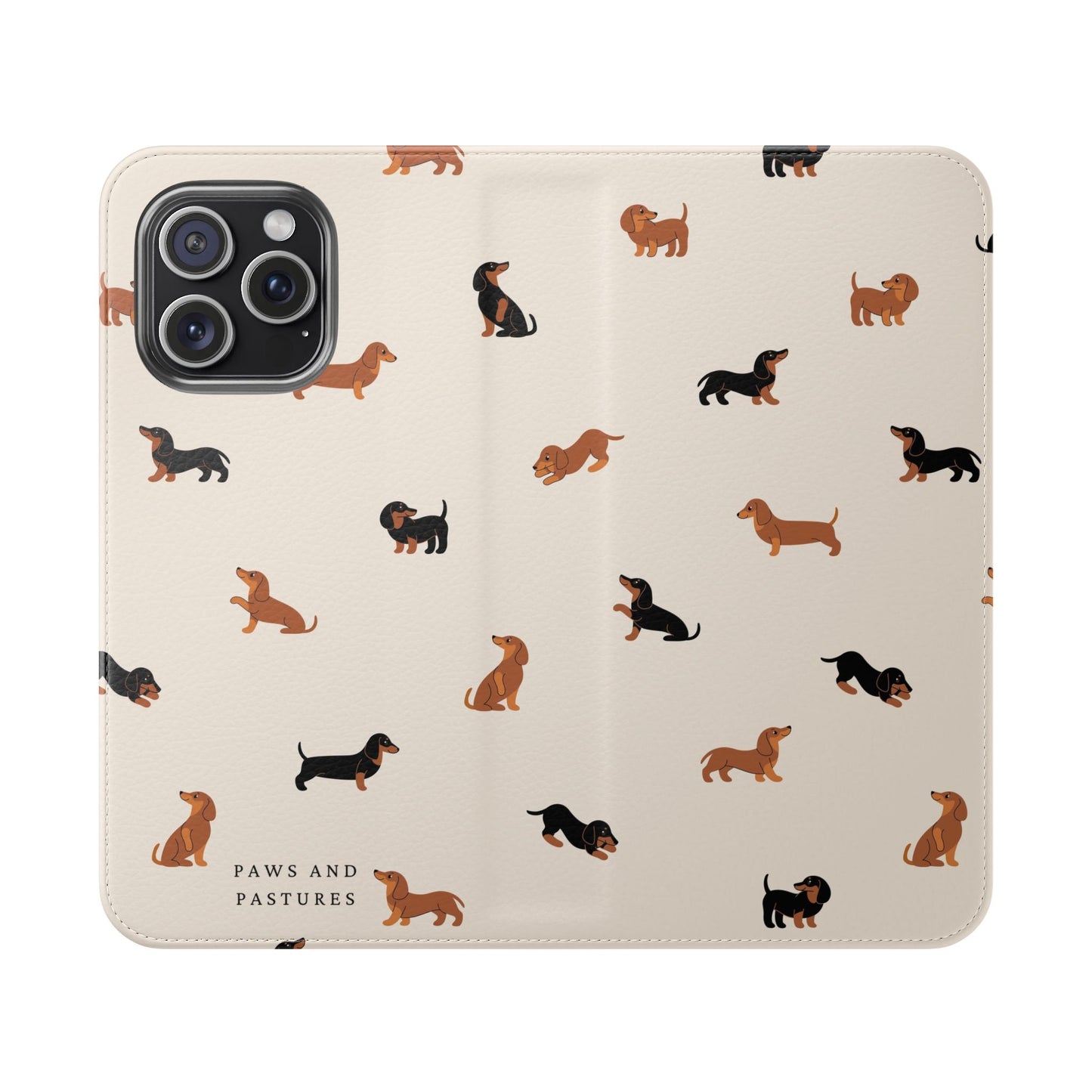 Dachshund Pattern Flip Phone Case — Wallet Folio with Card Slots