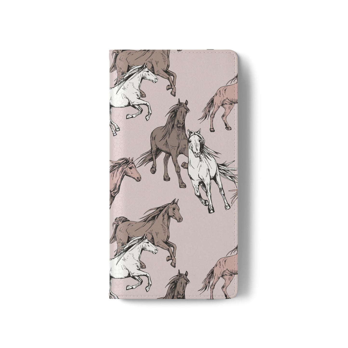 Horse Pattern Flip Phone Case — Pink Running Horses Wallet Cover