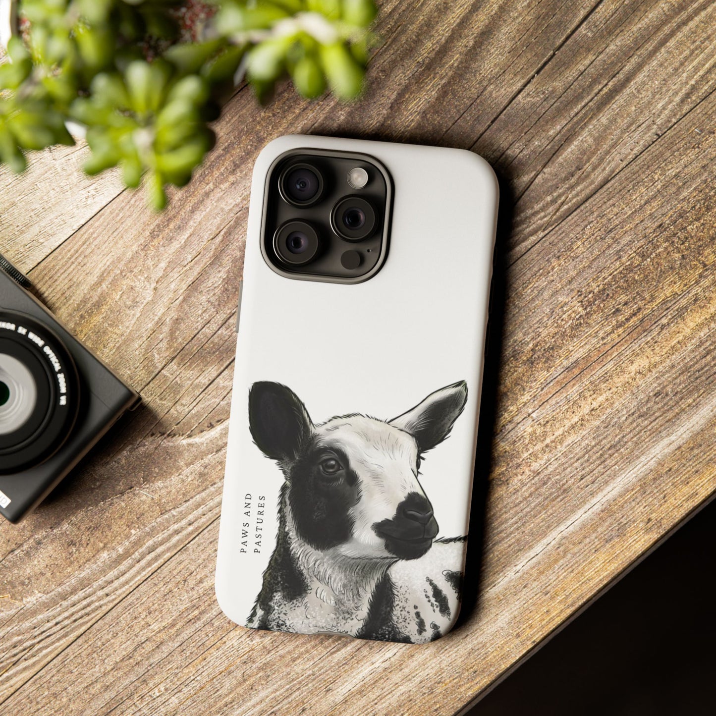 Dutch Spotted Sheep Portrait Phone Case - Black & White Lamb Illustration Protective Cover