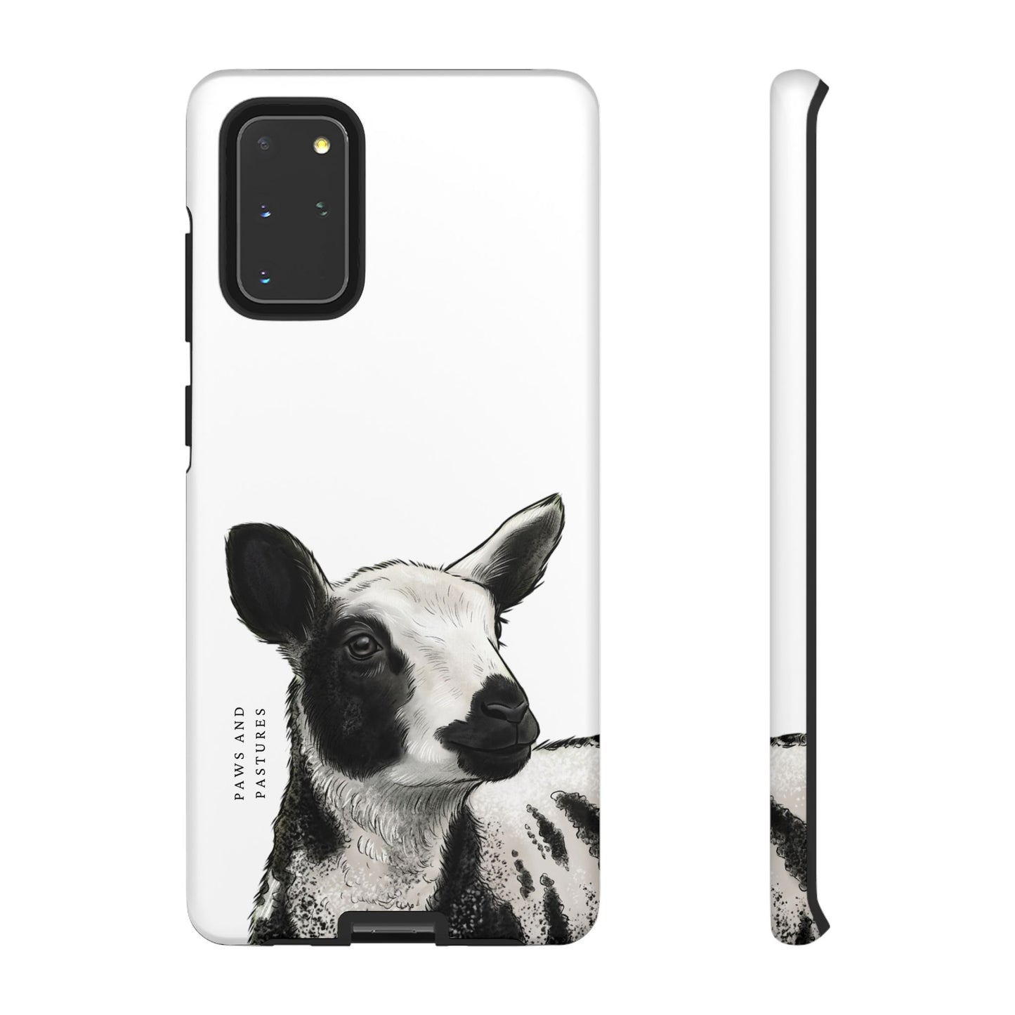 Dutch Spotted Sheep Portrait Phone Case - Black & White Lamb Illustration Protective Cover