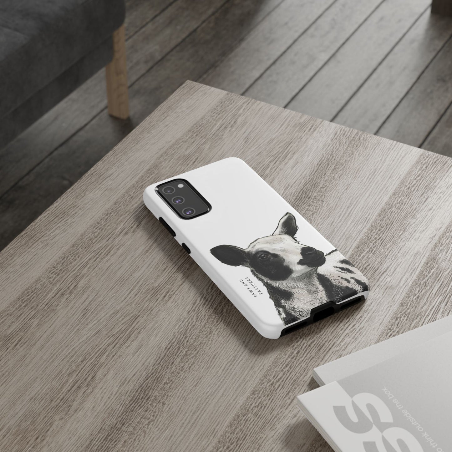 Dutch Spotted Sheep Portrait Phone Case - Black & White Lamb Illustration Protective Cover