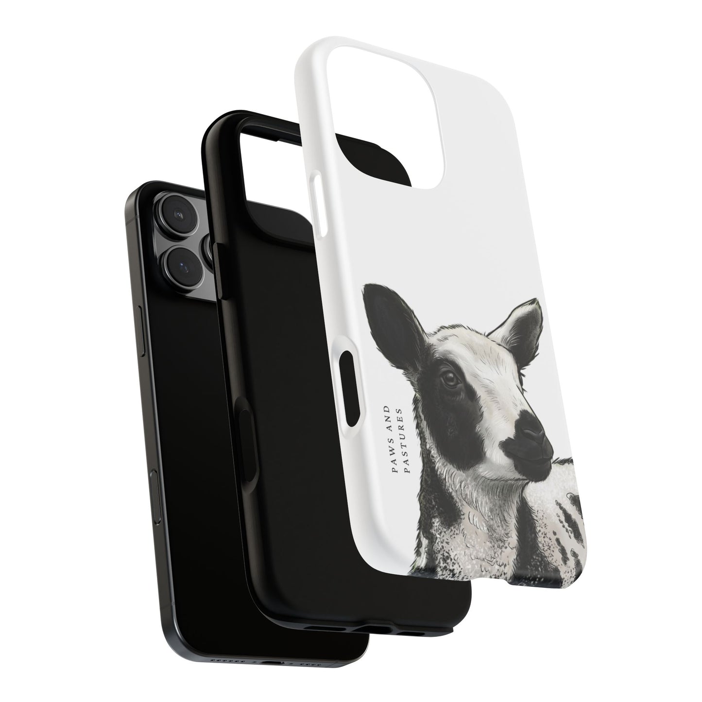 Dutch Spotted Sheep Portrait Phone Case - Black & White Lamb Illustration Protective Cover
