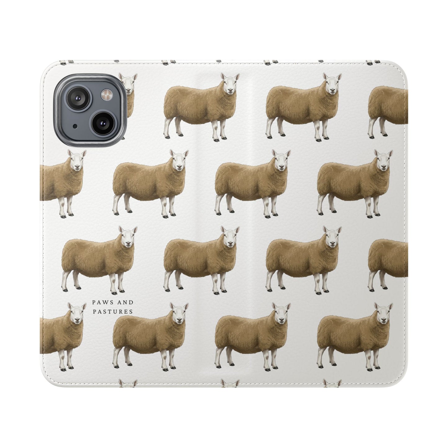 Cheviot Sheep Pattern Flip Phone Case – Cute Pastoral Wallet Cover with Card Slots
