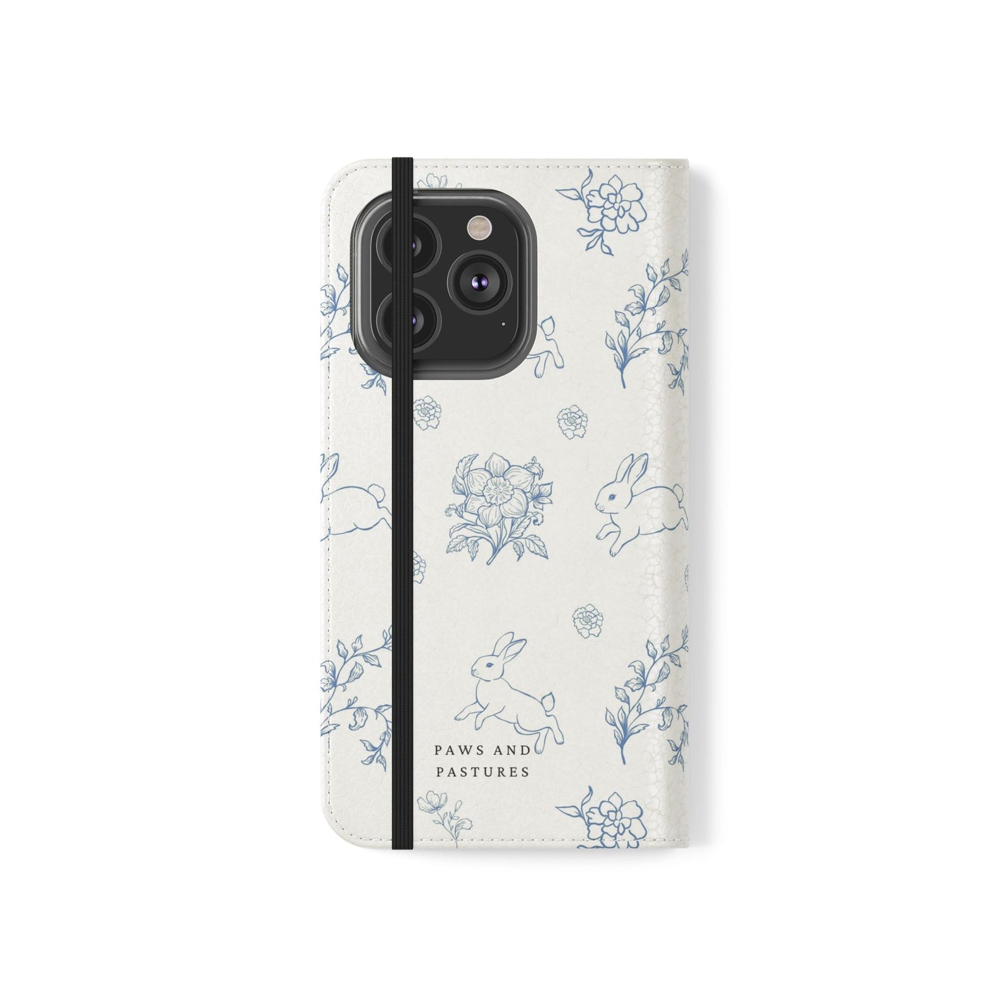 Bunny Pattern Flip Phone Case – Floral Blue Rabbit Wallet Cover